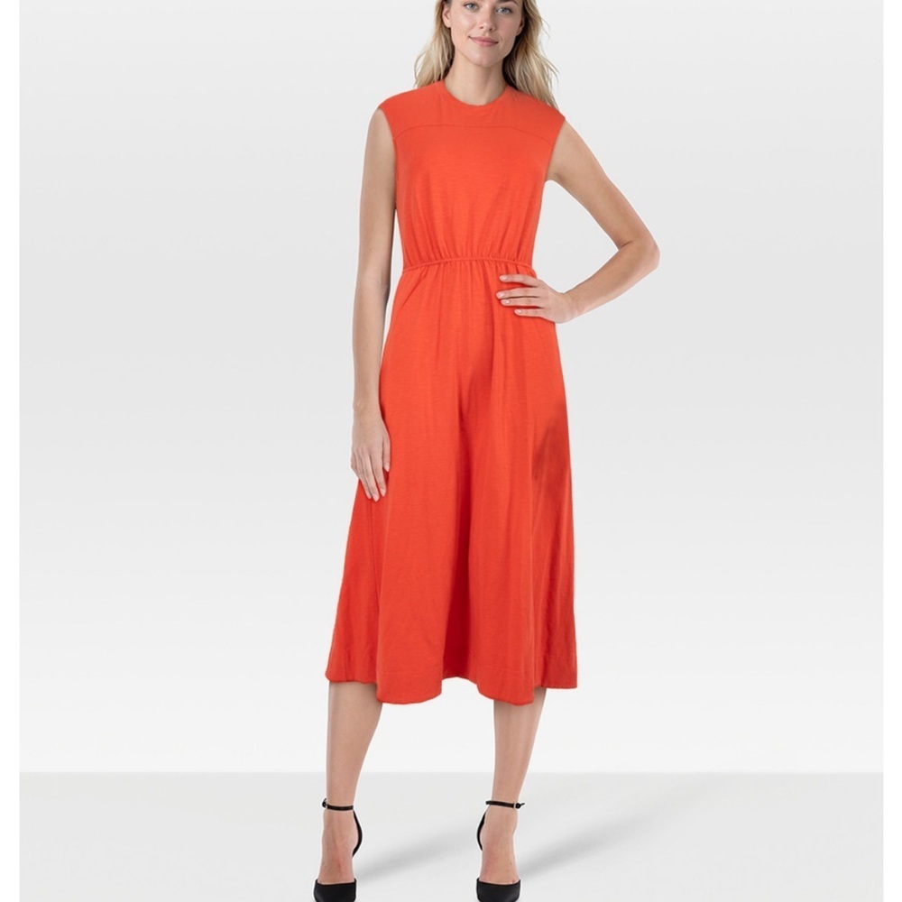 ME+EM Red Cut Out Back Midi Dress Organic Cotton Pockets Tie Back Sz 8 - Picture 2 of 16